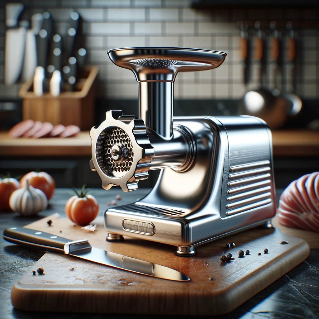 digital illustration of a meat grinder on a countertop