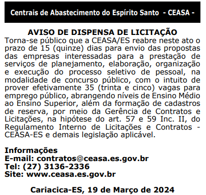 Concurso CEASA ES 2024: contratação da banca iminente! Veja: