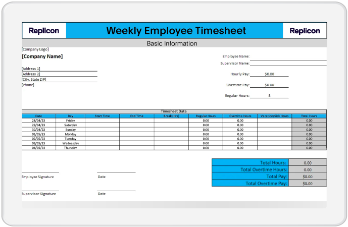 Weekly employee timesheet