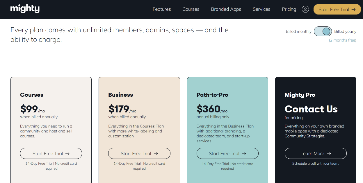 Best LMS for Small Business : mighty networks pricing