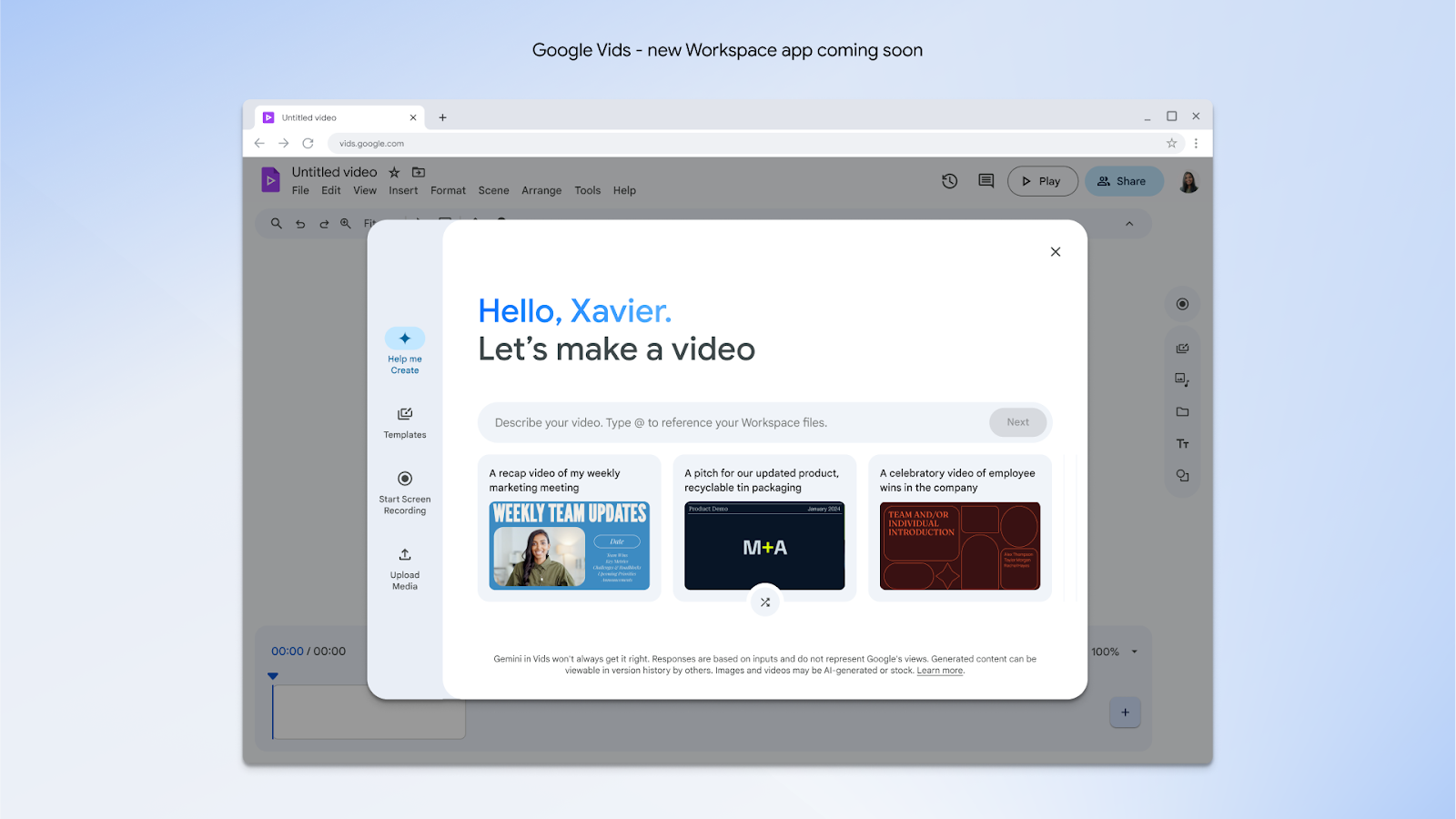Google Workspace sumará una aplicación para crear videos y funciones con inteligencia artificial generativa