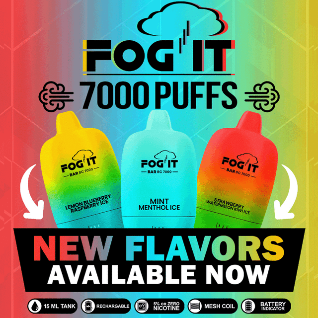 FOG IT BAR BC7000 RECHARGEABLE 5% NICOTINE DISPOSABLE 7000 PUFFS 15ML (NEW FLAVORS)