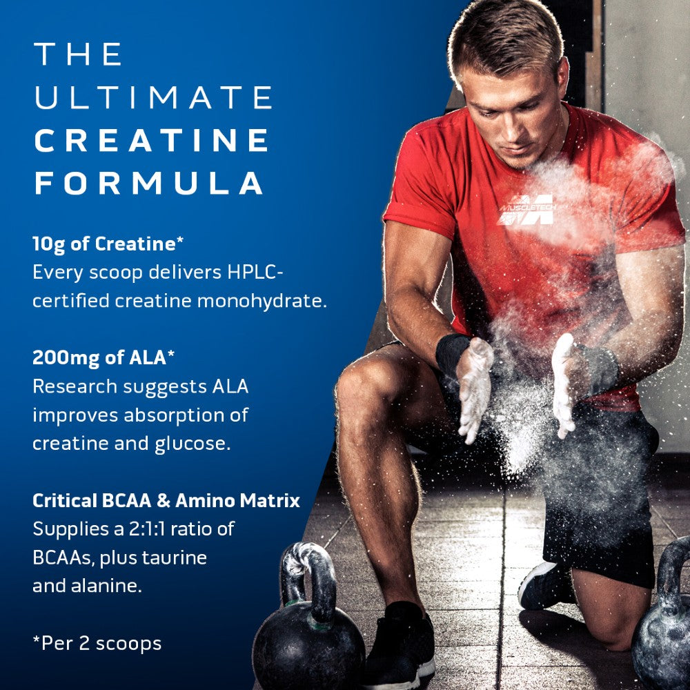 The Ultimate Creatine Formula: 10g of creatine*, 200mg of ALA*, Critical BCAA & Amino Matrix* (*Per 2 scoops)
