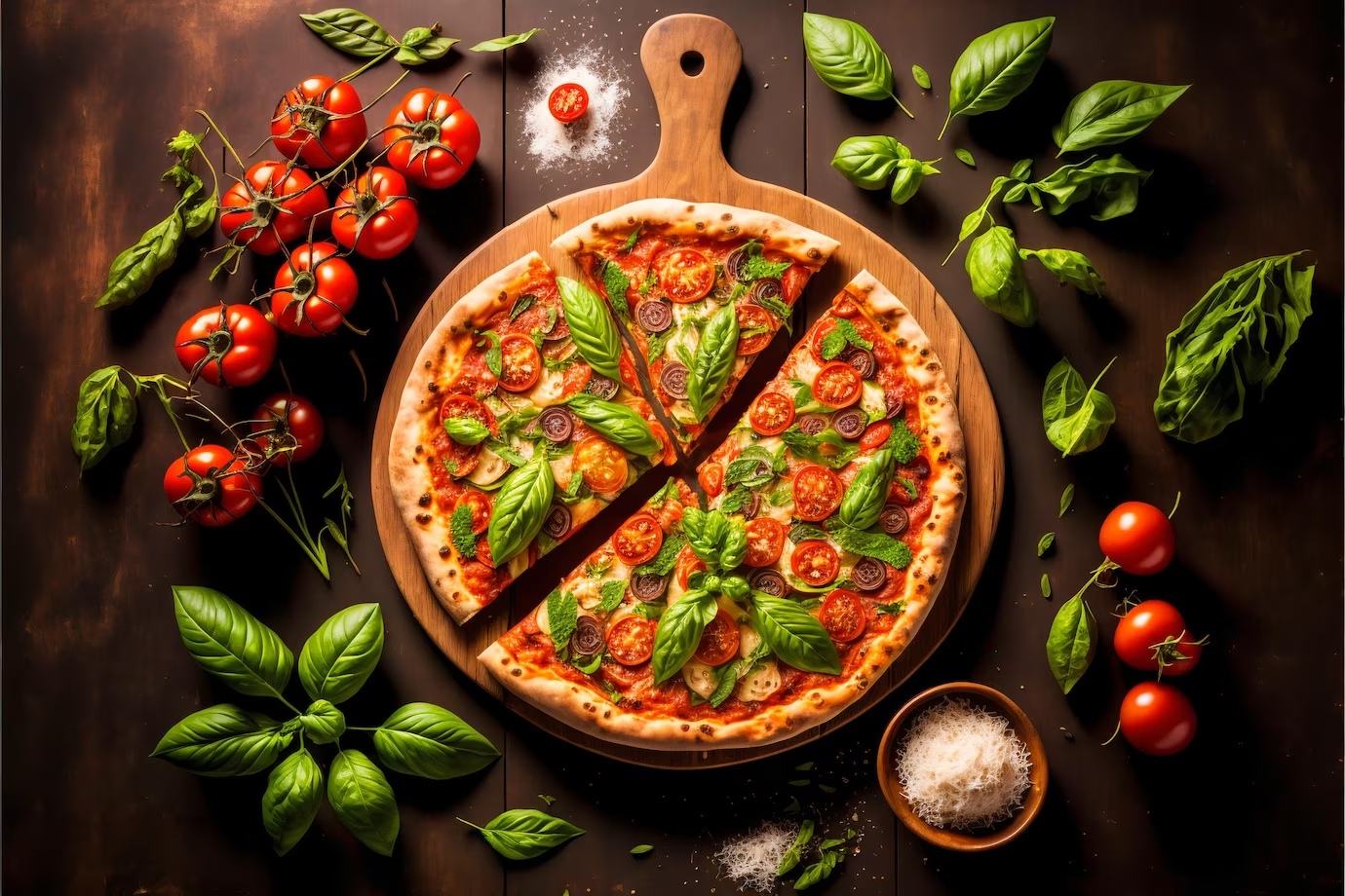 Pizza con basilico e mozzarella