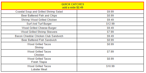 red lobster side quick catches prices