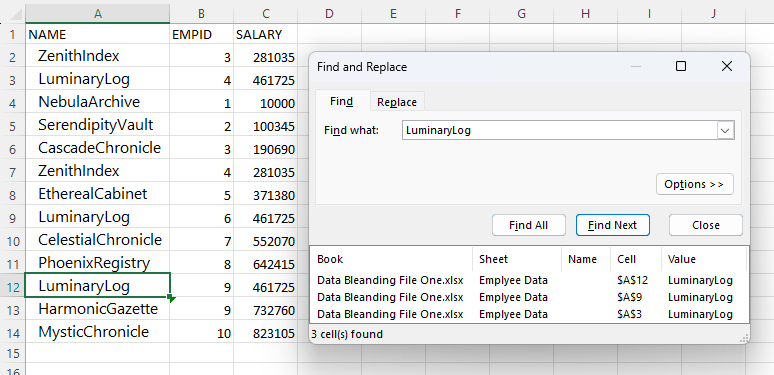 excel find similar value