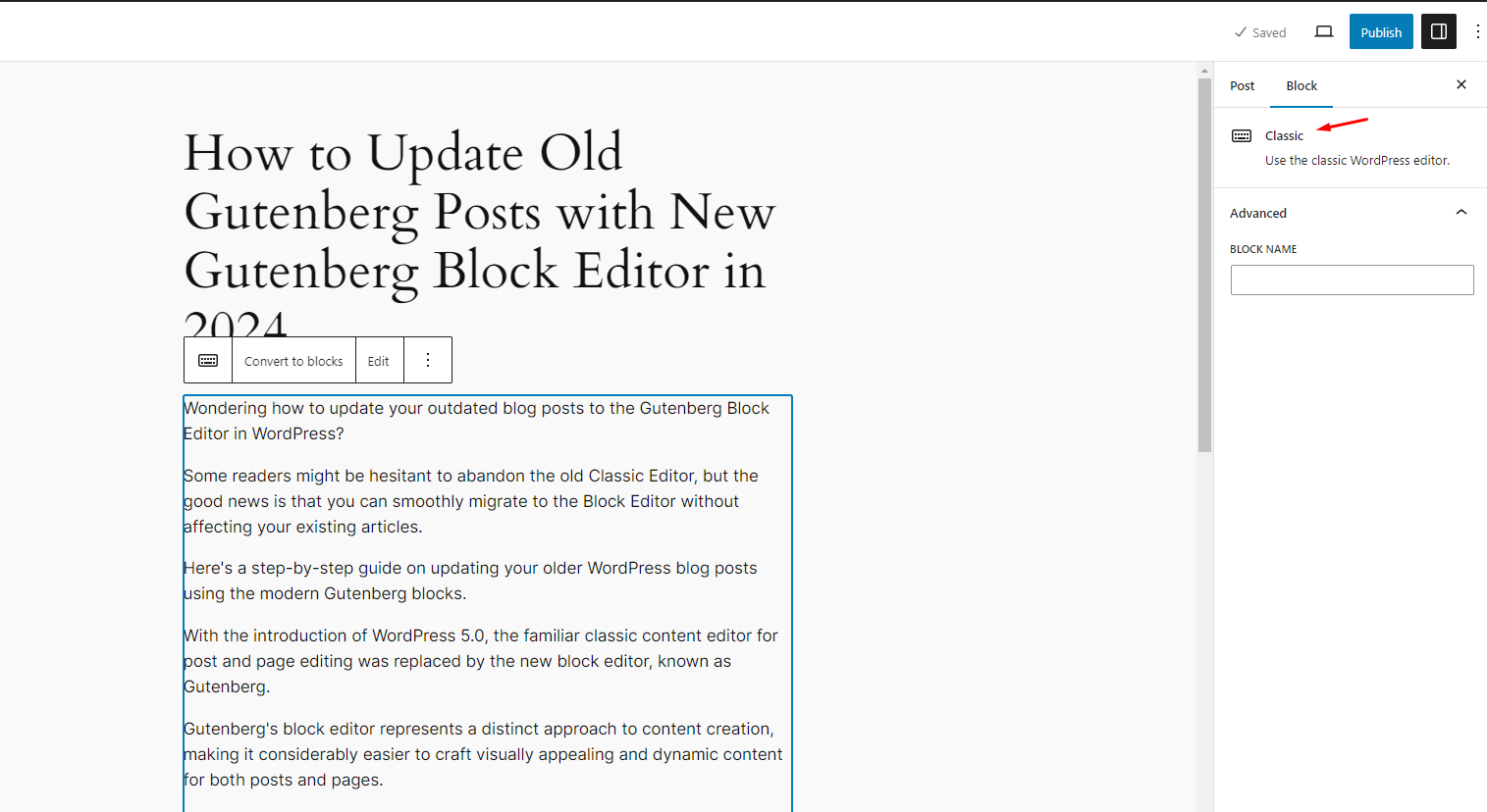 Gutenberg block editor