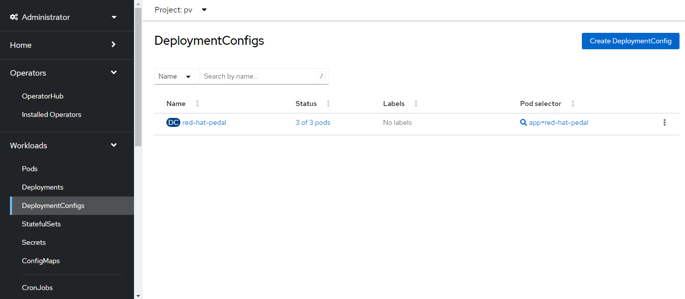 Creating a new DeploymentConfig from the DeploymentConfigs page.