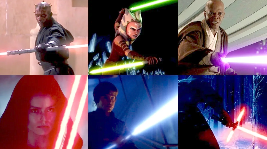 Different Star wars Characters with their Lightsabers