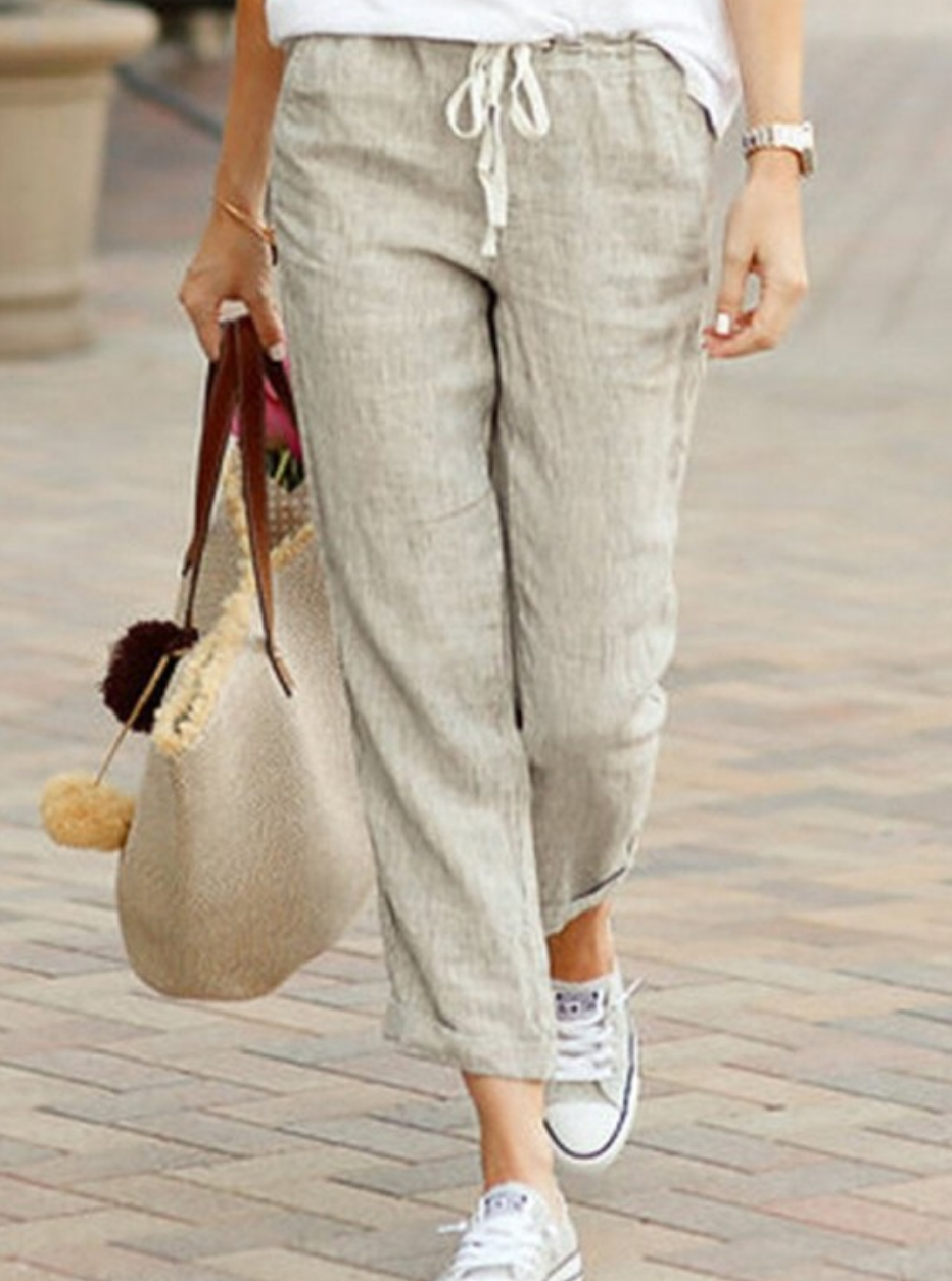 2. Solid Color Spring Casual Pants With Drawstrings