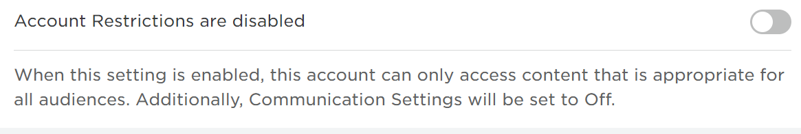 Roblox account restriction settings
