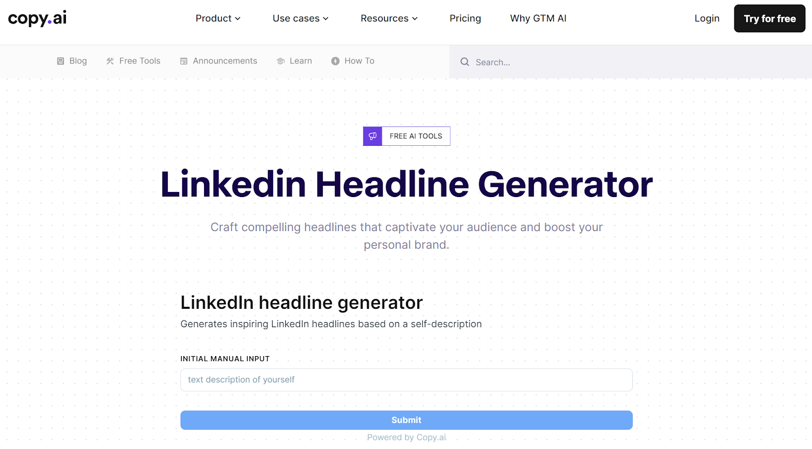 Generate LinkedIn headlines and summaries with Copy.ai