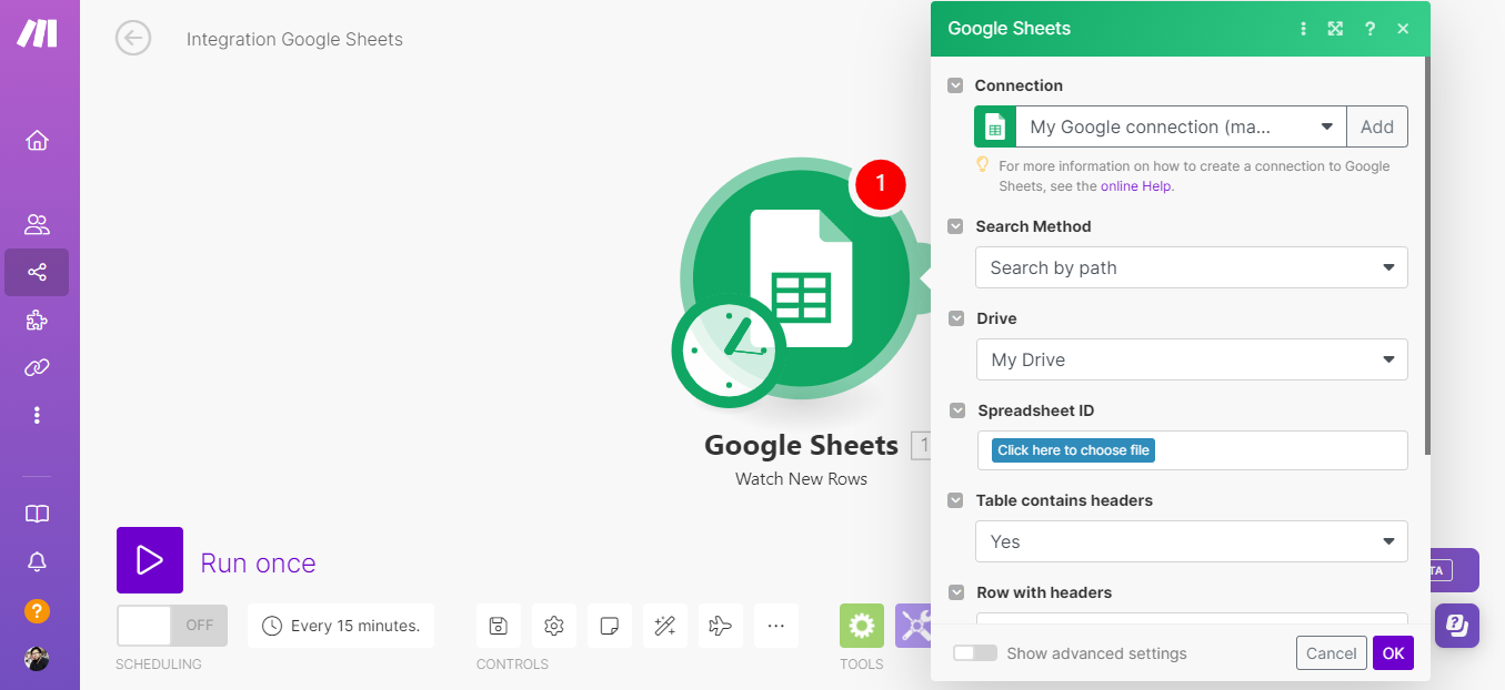 Connecting Google sheet with MailBluster integration on Make