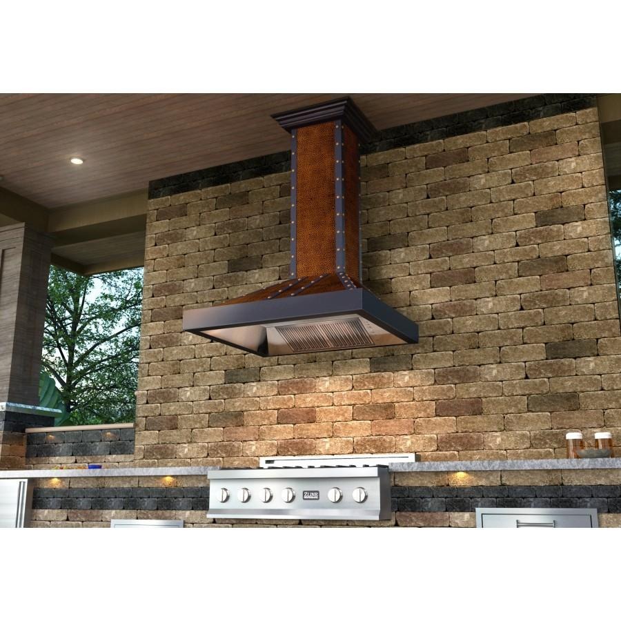 ZLINE Designer Series Wall Mount Range Hood in Hand-Hammered Copper with Oil-Rubbed Bronze Details (655-HBBBB)-Lifestyle