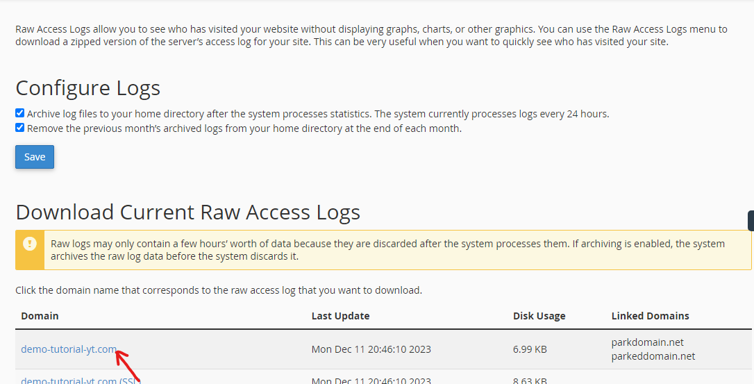 Website raw access logs