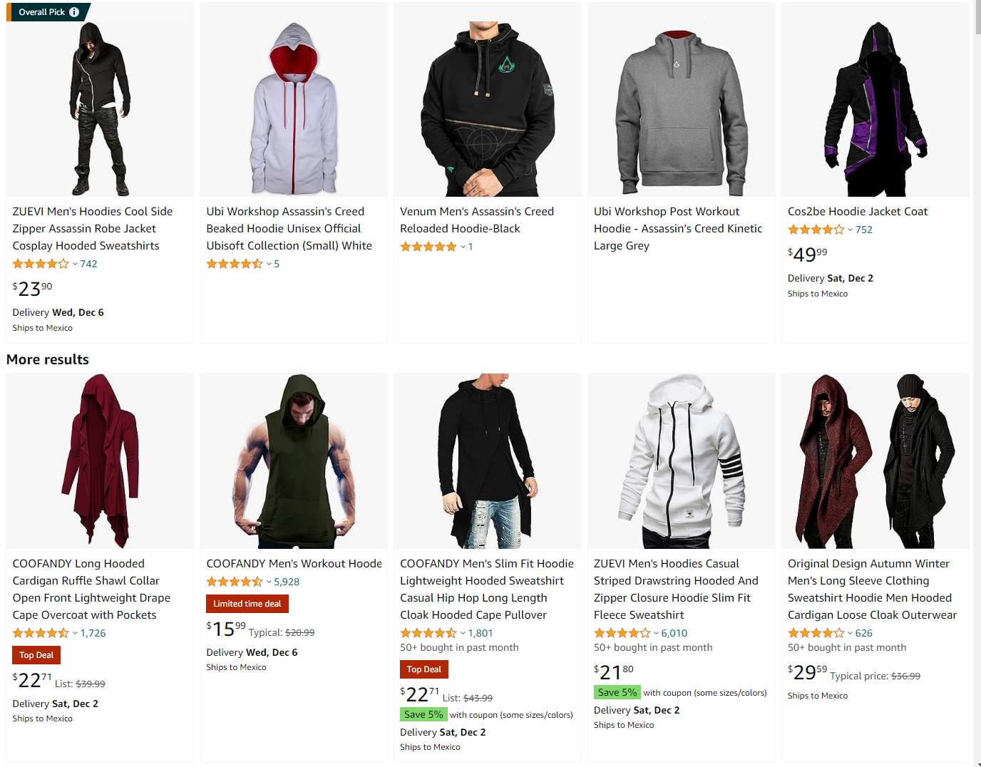 ten Assassin's Creed hoodies, all on Amazon, and there are a lot more than ten on the site.