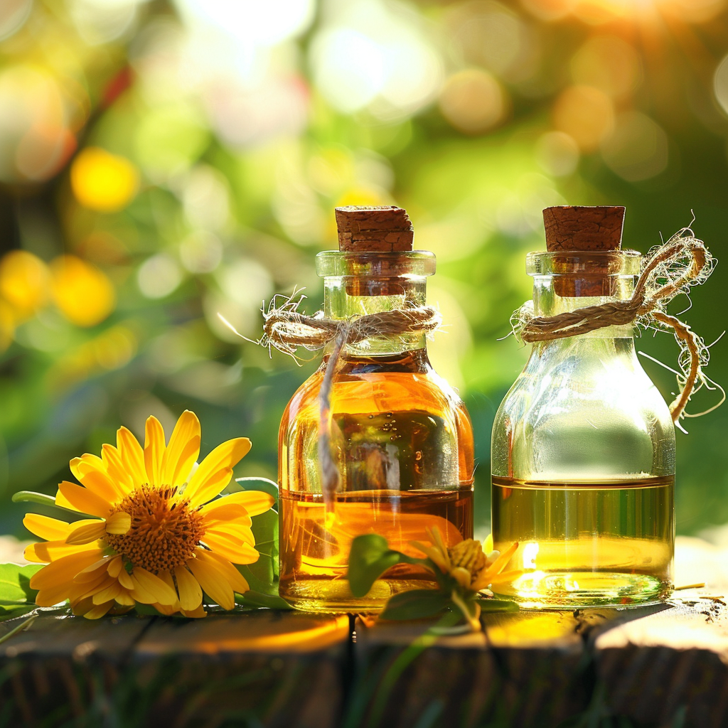 two bottles of mustard oil and safflower oil side by side for a Kapha Dosha skin
