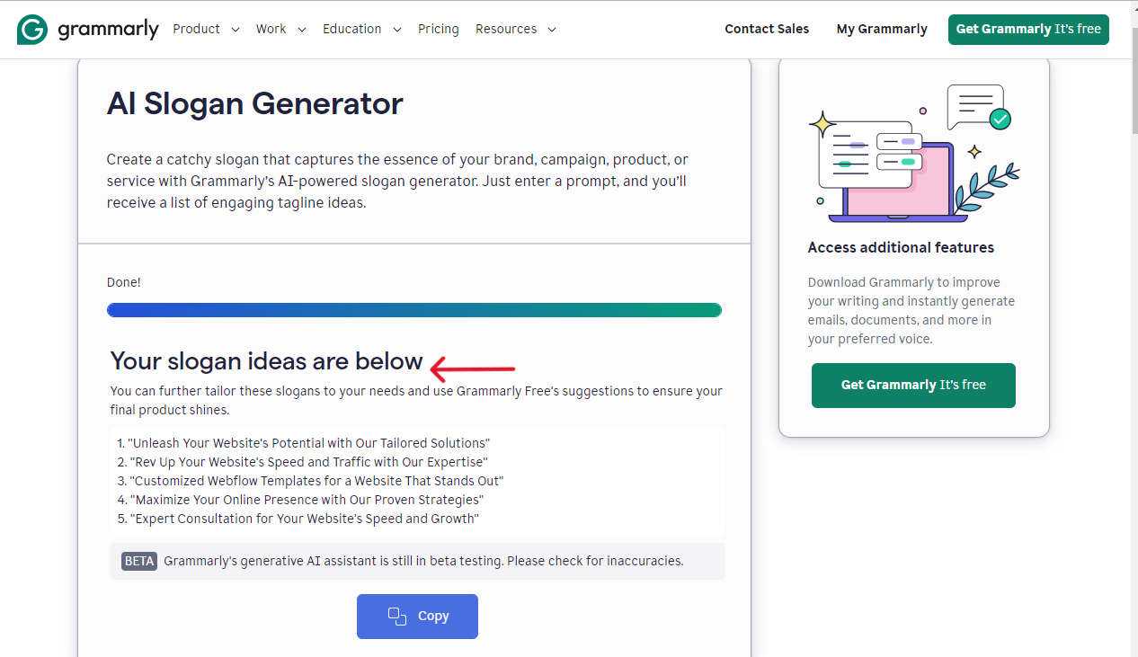 Grammarly AI-Slogan Generator01