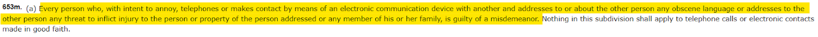 Section 653m of California Penal Code