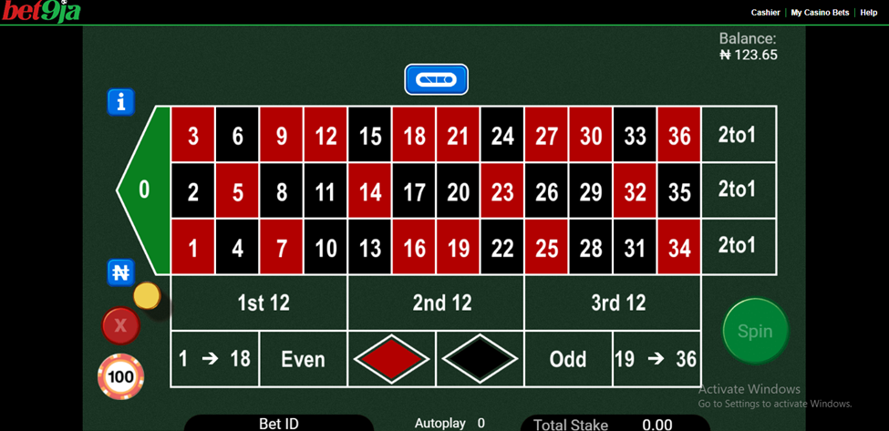 Roulette casino game Bet9ja