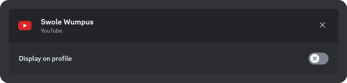 The YouTube connection section in the Connections section of User Settings in Discord