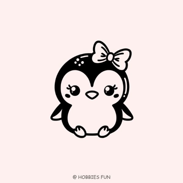 Kawaii penguin drawing, Penguin with a Bow
