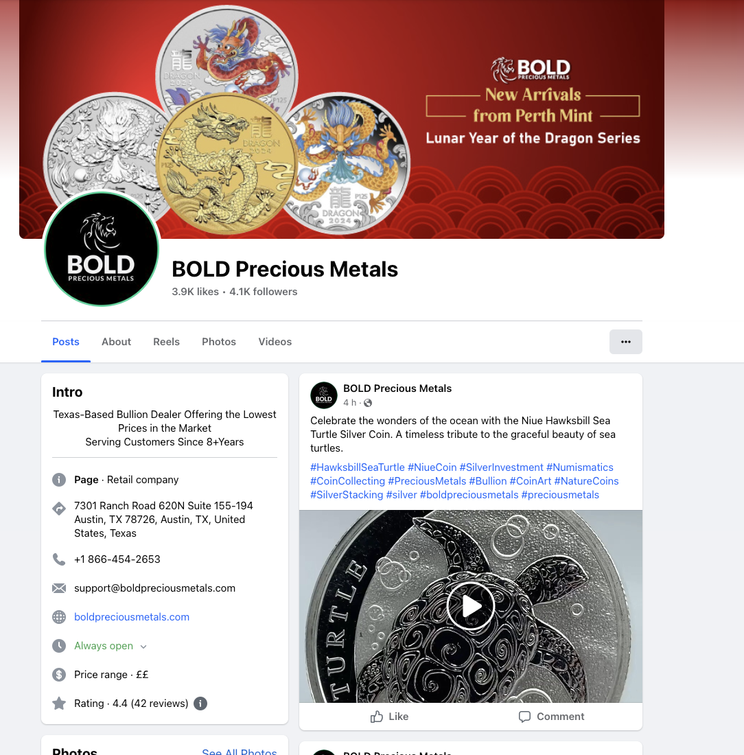 BOLD Precious Metals complaints on Facebook