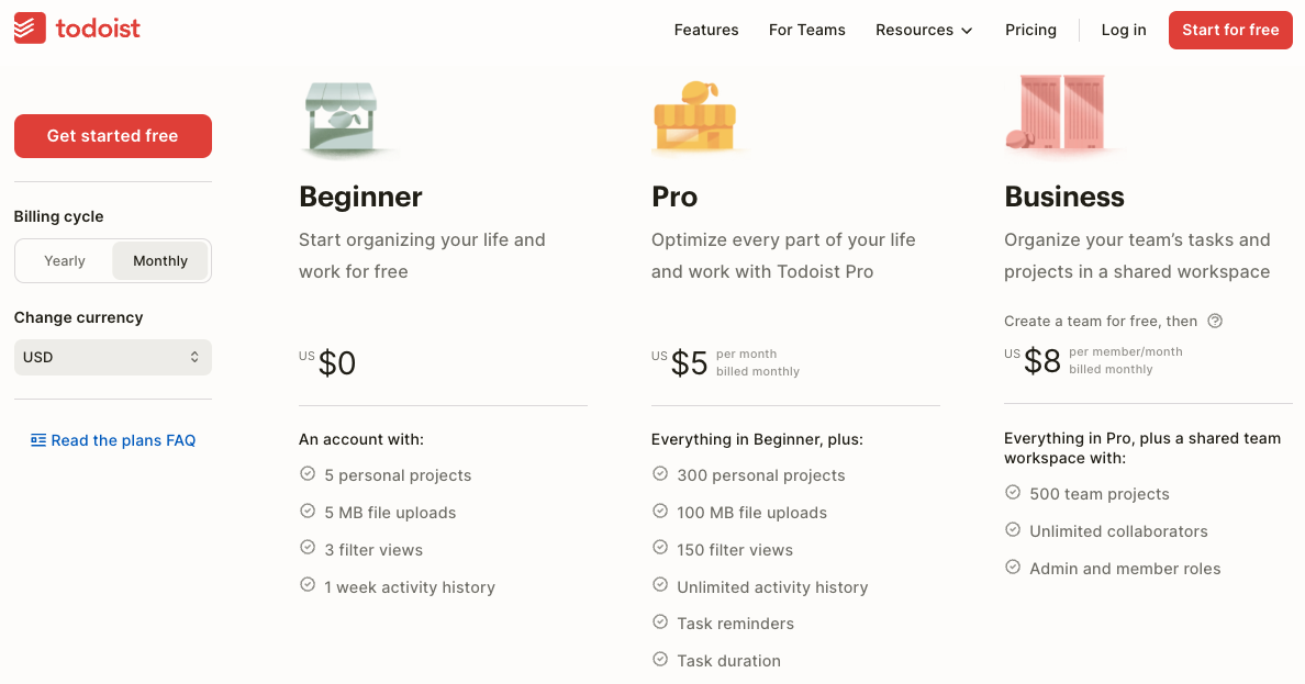 Pricing Plans for Todoist