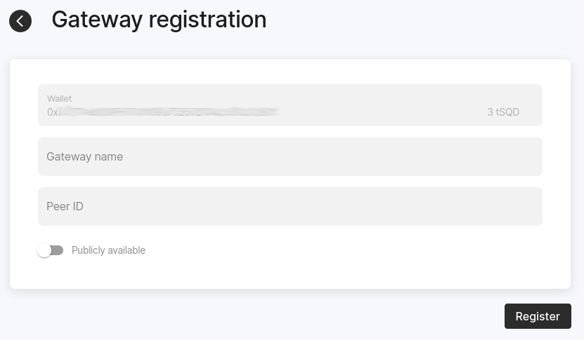 Gateway registration form