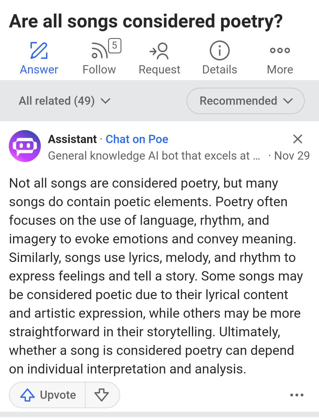 Are songs considered poetry? 