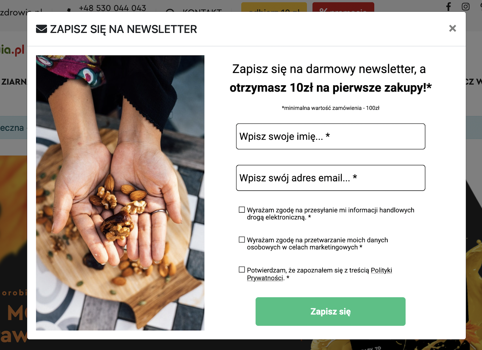 popup z zapisem do newslettera