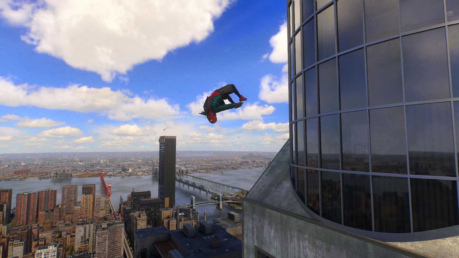 An in game screenshot of Miles Morales in the Sportswear suit from Marvel's Spider-Man 2