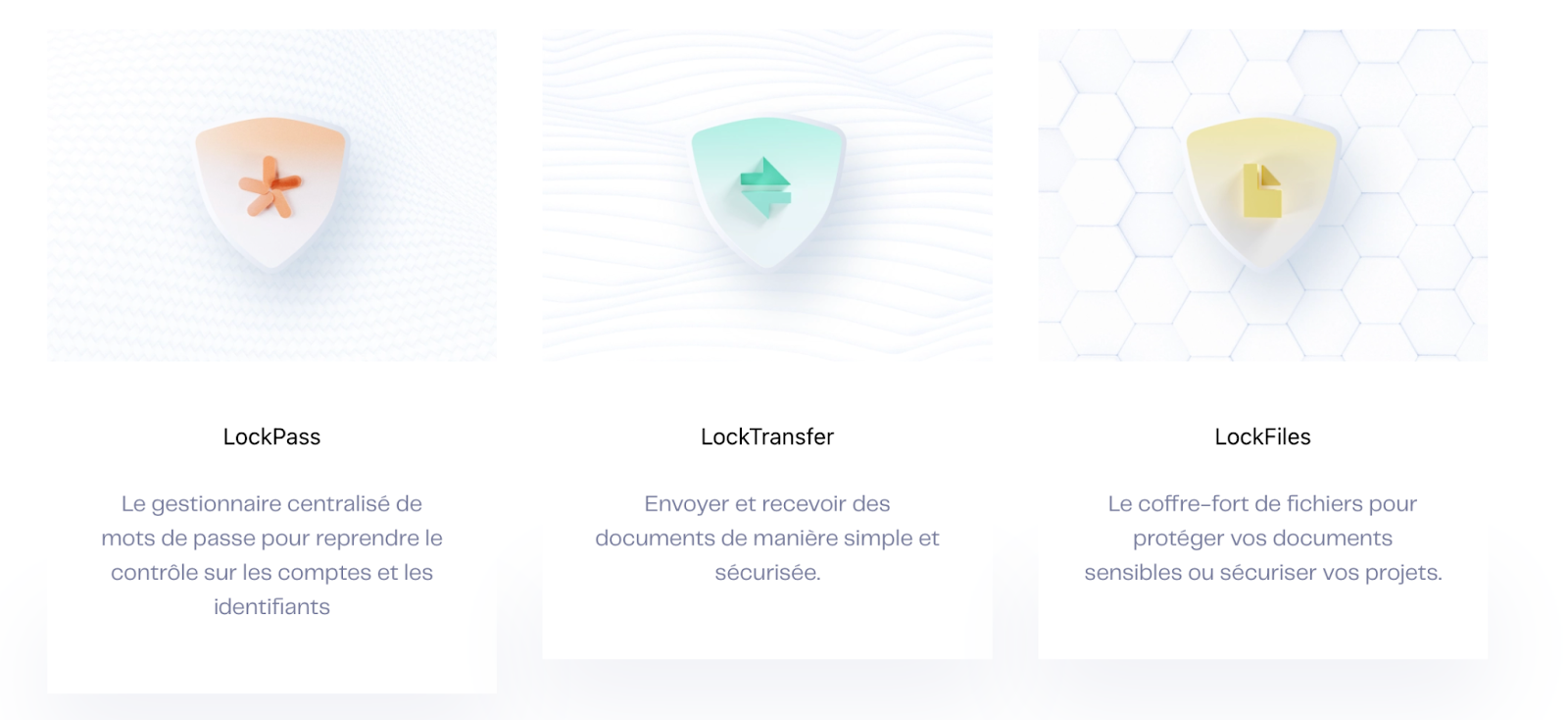 Aperçu des 3 solutions proposées par LockSelf pour sécuriser les accès et documents de l'ensemble des collaborateurs.
