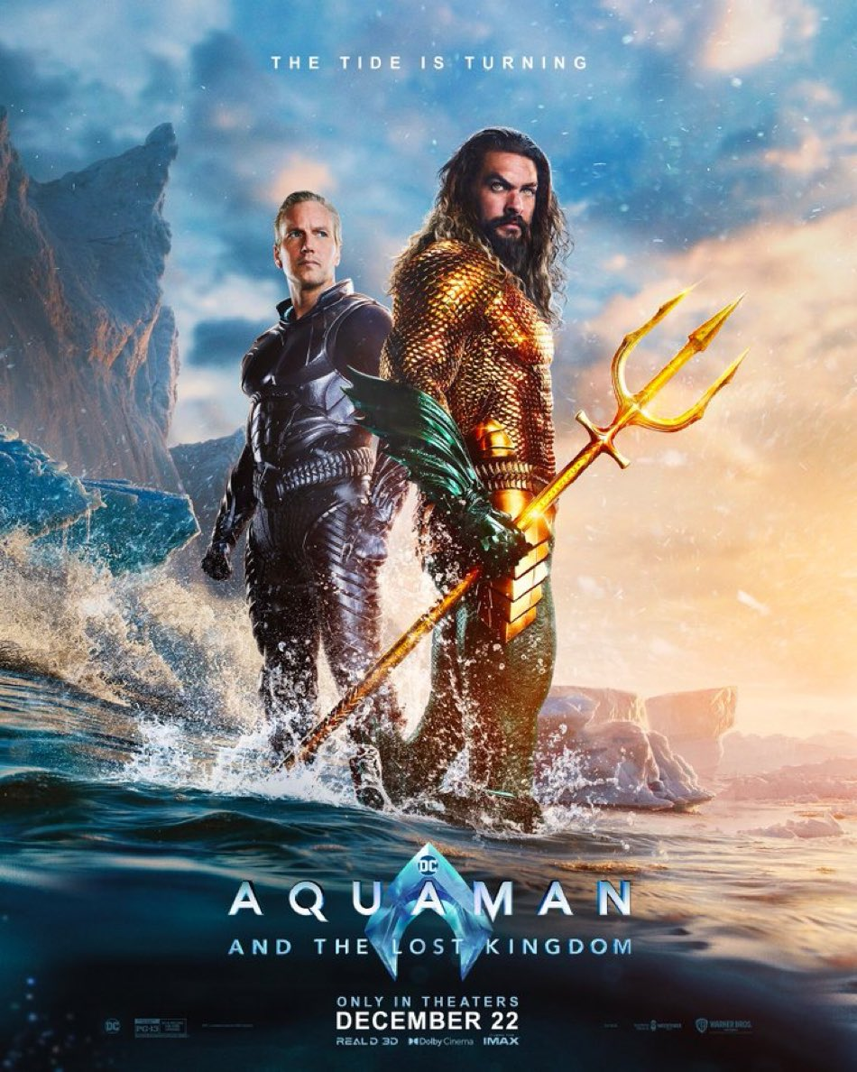 Aquaman in his orange suit standing with his half-brother, Orm in the new poster released for Aquaman 2: Aquaman and the Lost Kingdom