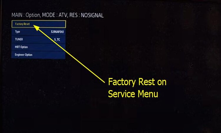 service menu code to factory reset of samsung tv