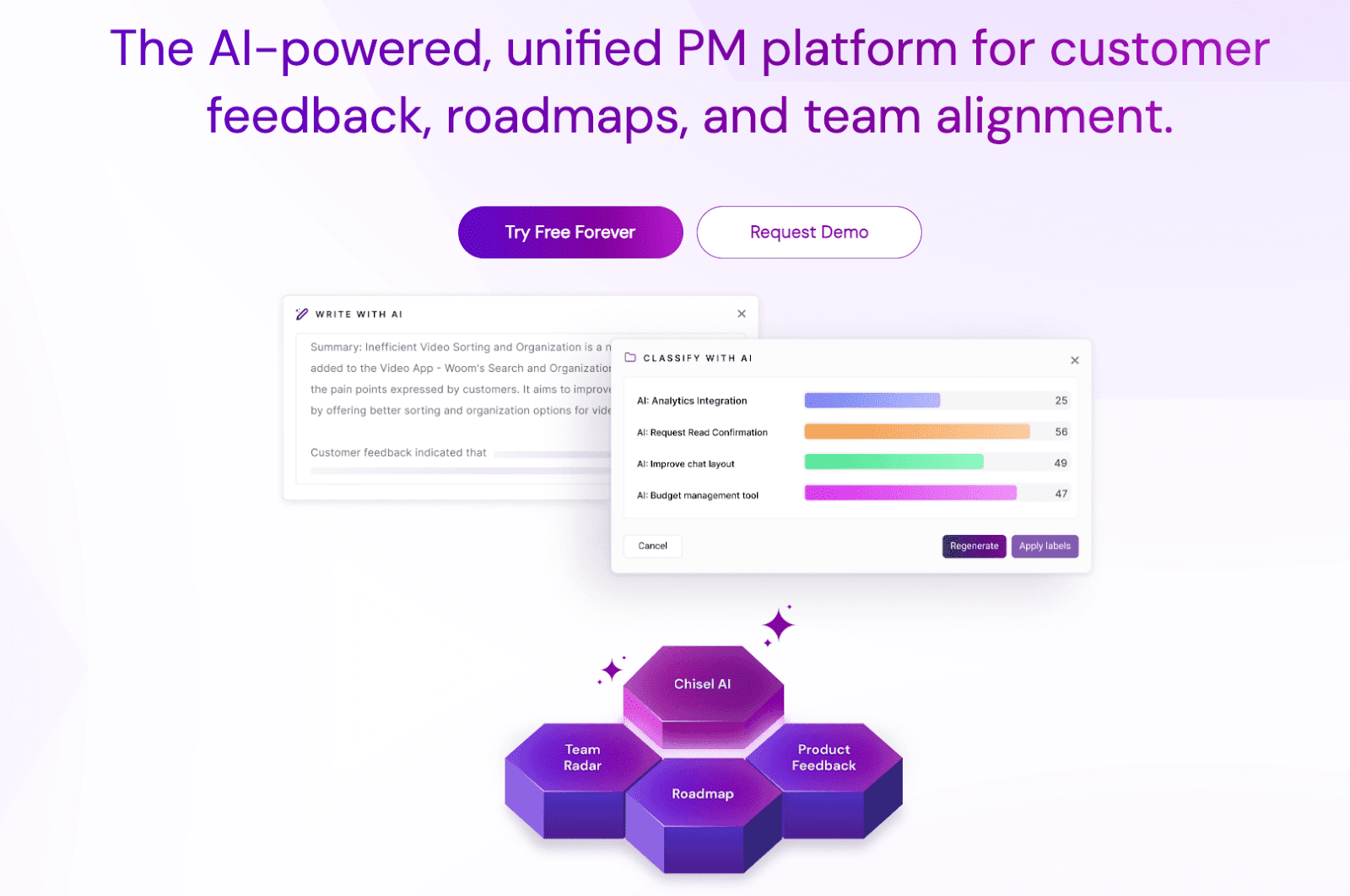 Chisel AI accelerates product management tasks, including envisioning, discovery, prioritization, and feedback collection, at scale for both customers and internal teams.