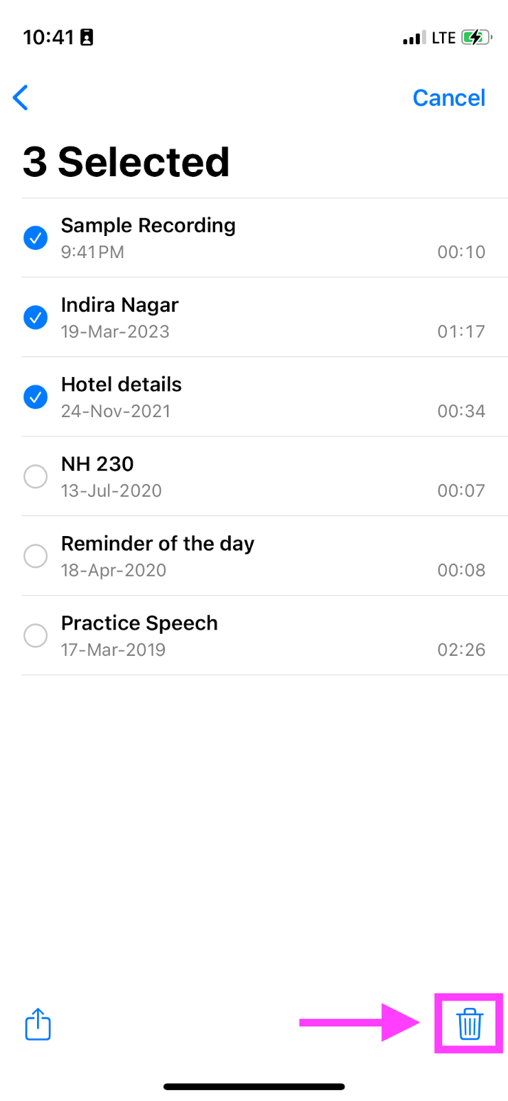 How to record a voice note on iPhone - Delete multiple recordings