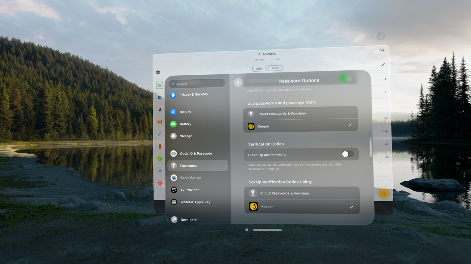 Image showing Apple Vision Pro screen with the option to choose Keeper as the default password manager over iCloud Keychain.