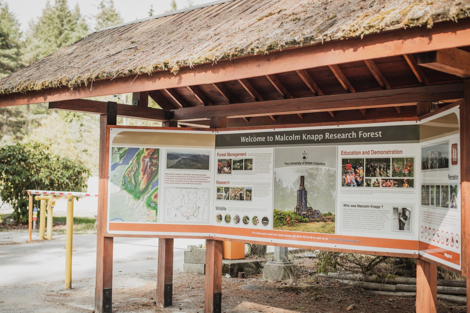 an information sign at the Malcom Knapp Research Forest