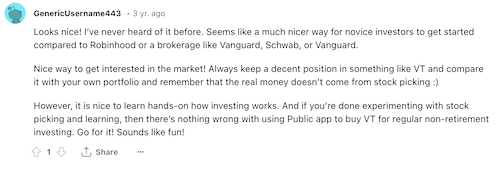 A person on Reddit explains in their Public.com review why this app is a great option for newcomers. 