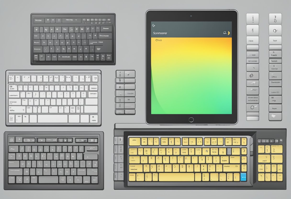 A tablet screen displaying a keyboard settings menu with options to change the keyboard layout