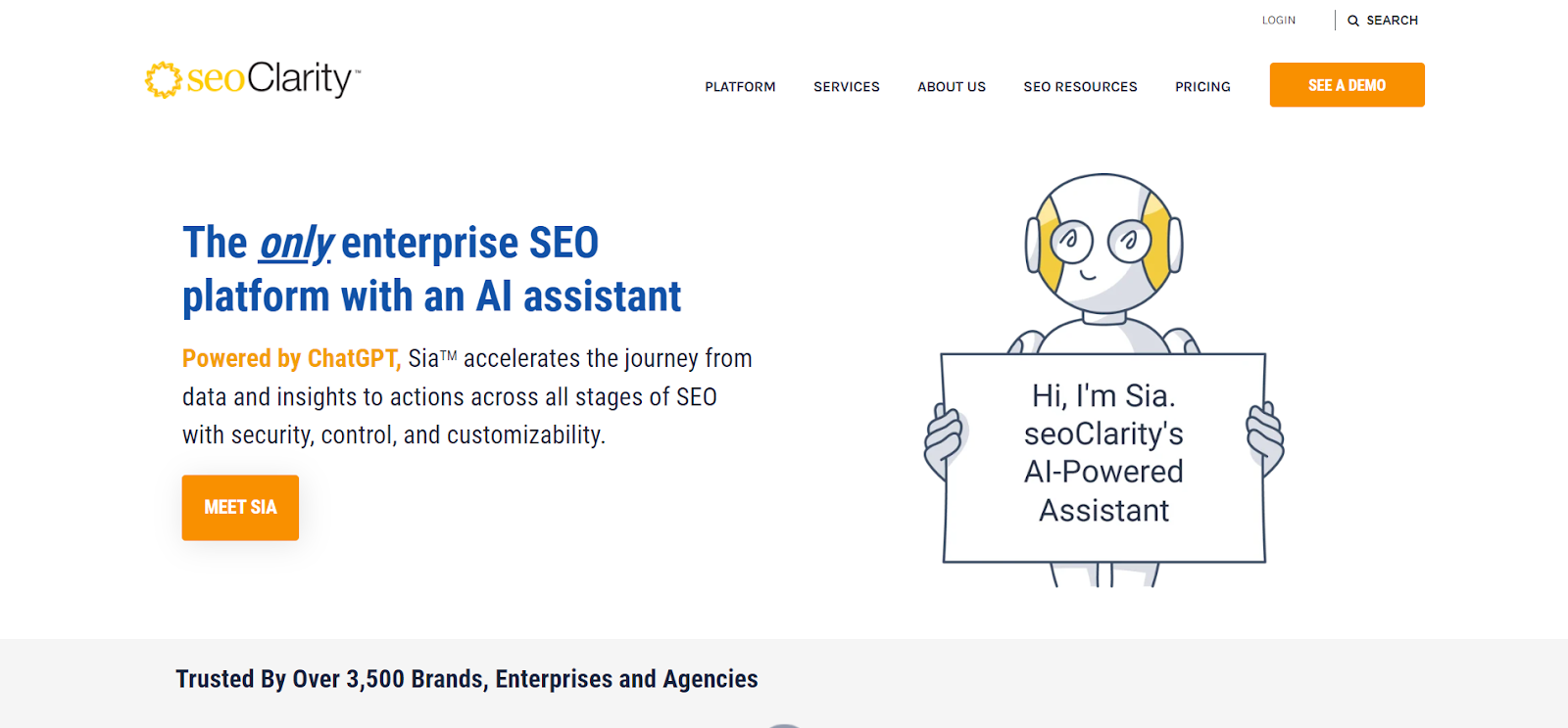 A screenshot of seoClarity's website