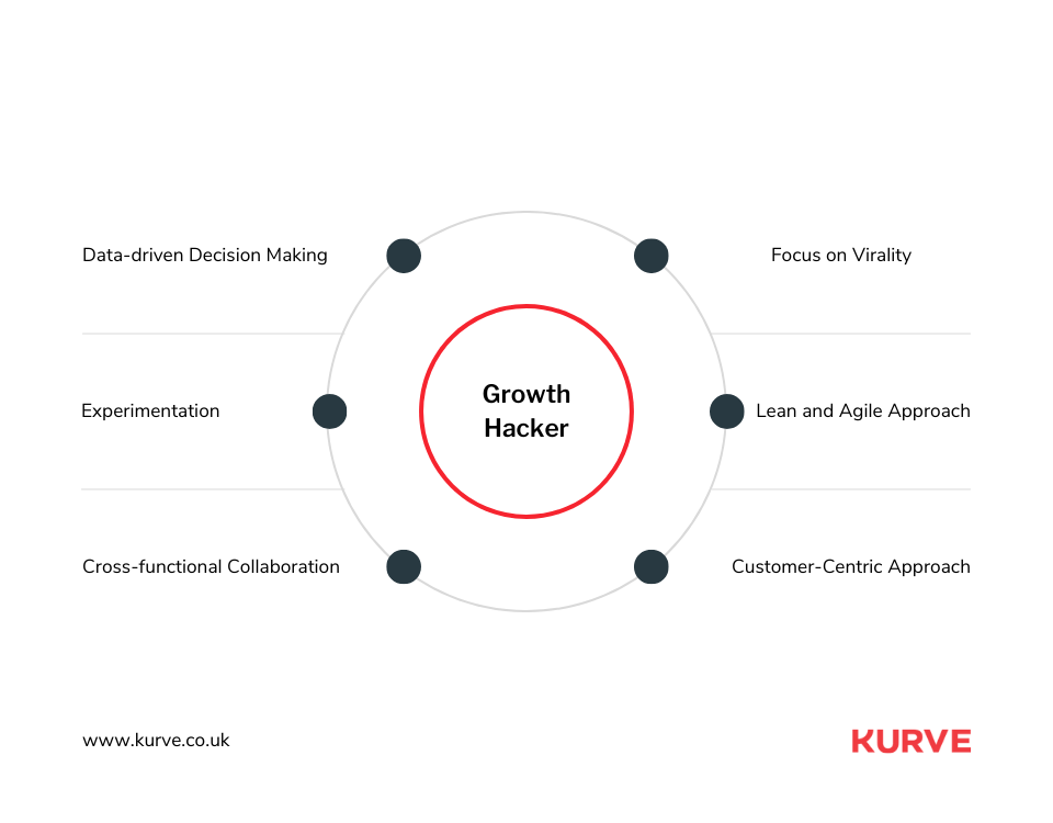 growth hacker illustration - a circle in the middle with 6 points around it