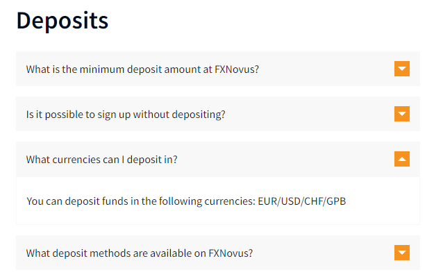 FXNovus Payment Method Currencies