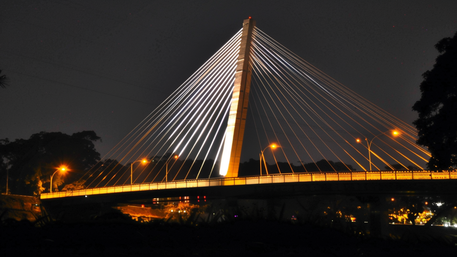 The Ponte Estaida Morumbi in Sao Paulo, Brazil lit up at night
