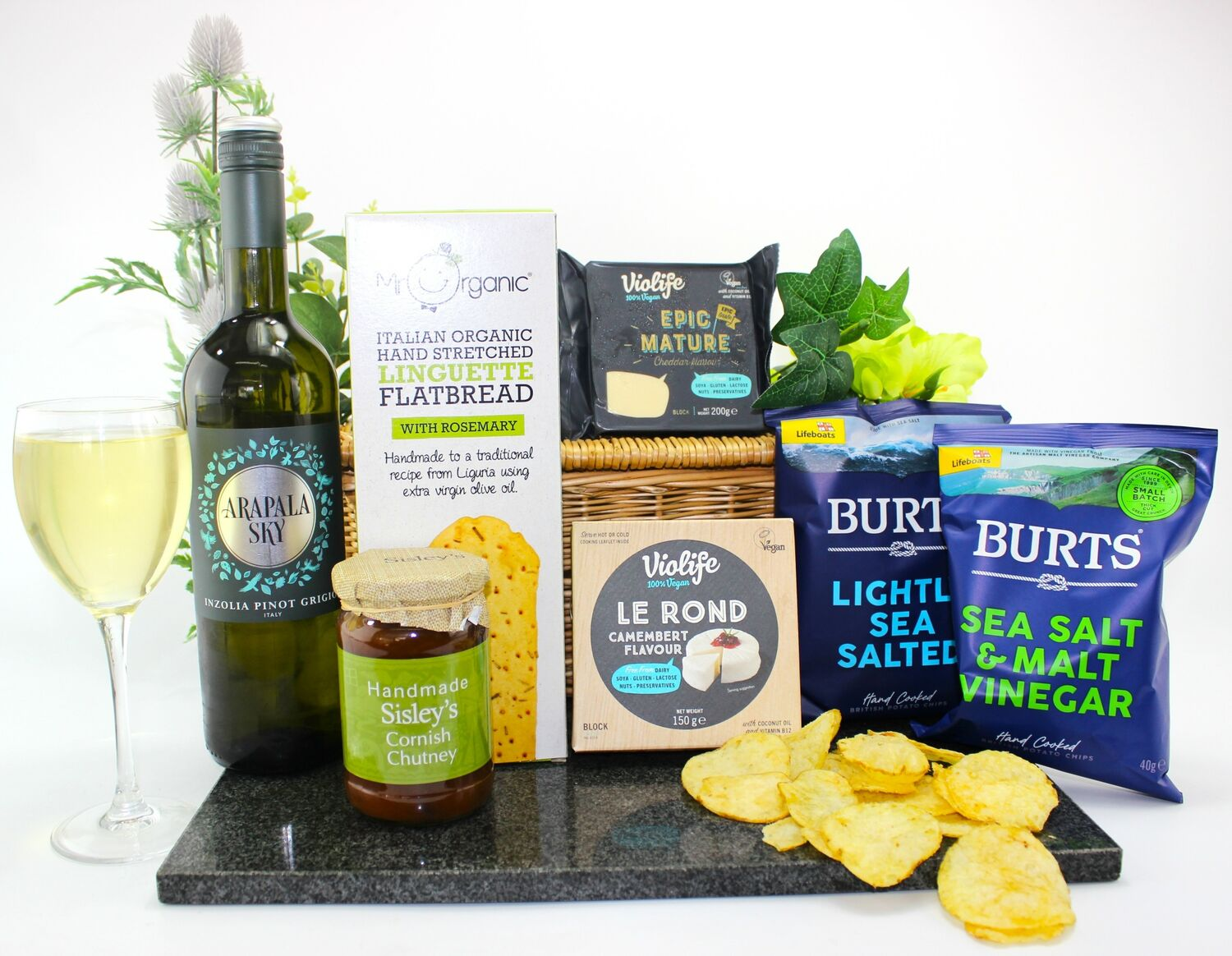 Vegan Gift Basket with Cheese and Wine
