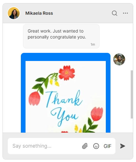 Demo with a posted GIF and a GIF button in the message field
