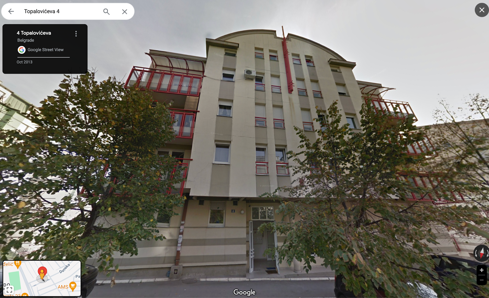 Topalovićeva 4 as seen on Google Street View, where Do and Spajić supposedly met.