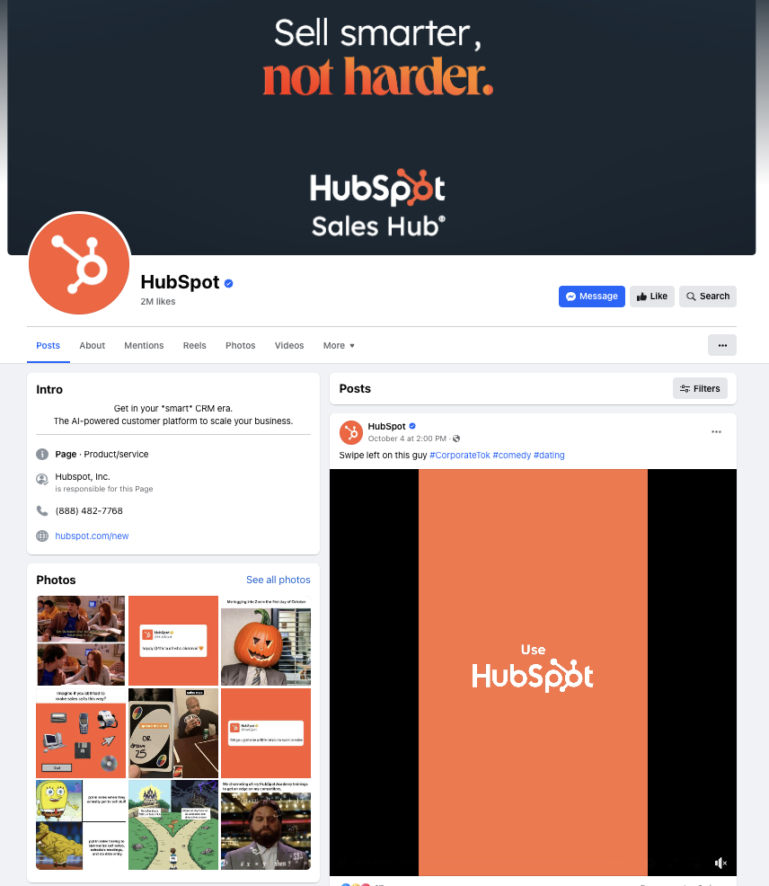 marketing types, HubSpot on Facebook